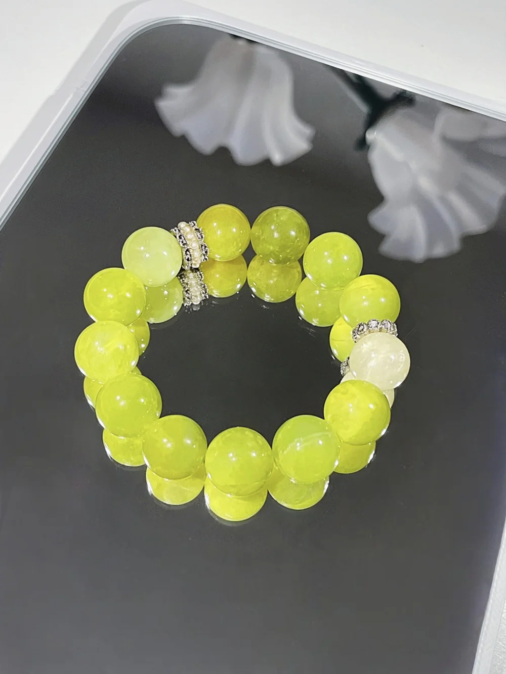 Green Bead Stretch Bracelet Accent Spacer Handmade